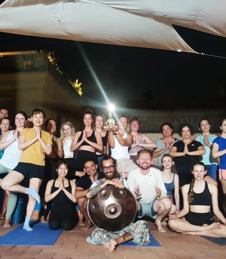 Full moon yoga with live music on the Blaumeer rooftop in Barcelona